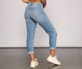 Jean mom taille haute court et à revers